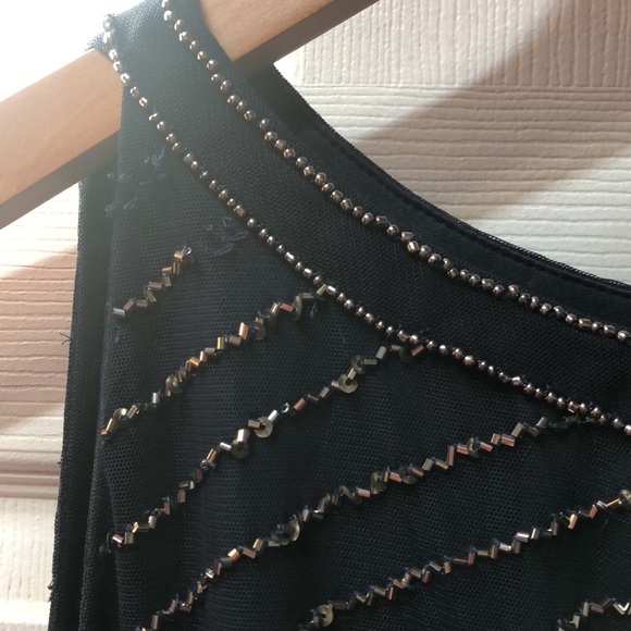 Adrianna Papell Halter Art Deco Beaded Blouson Navy Blue Dress new with defects - Picture 9 of 11